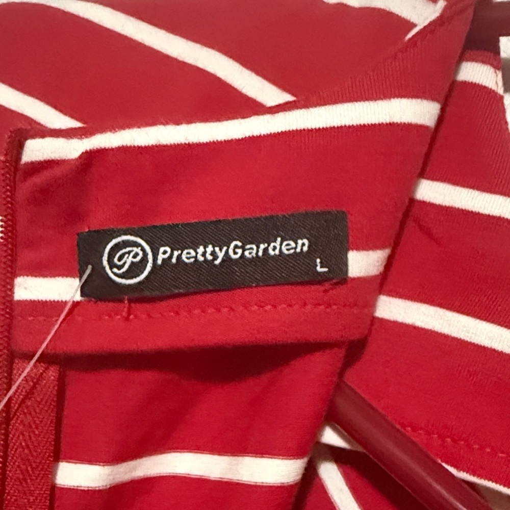 Elegant Red and White Striped Midi Dress NWT size Large - Picture 6 of 6